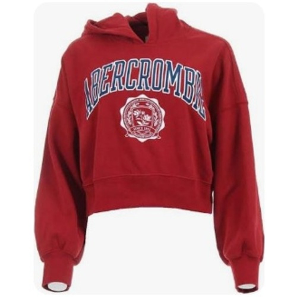 Abercrombie & Fitch Hoodie Sweatshirt Soft A&F Collection Red Cropped Logo XL